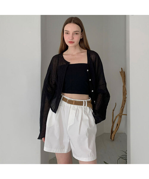 VASCARA(バスカラ)の「Sheer Linkle Round Linen Blouse (3colors)(シャツ/ブラウス・レディース・ブラック/ベージュ/ブラウン・FREE)」の1枚目の写真