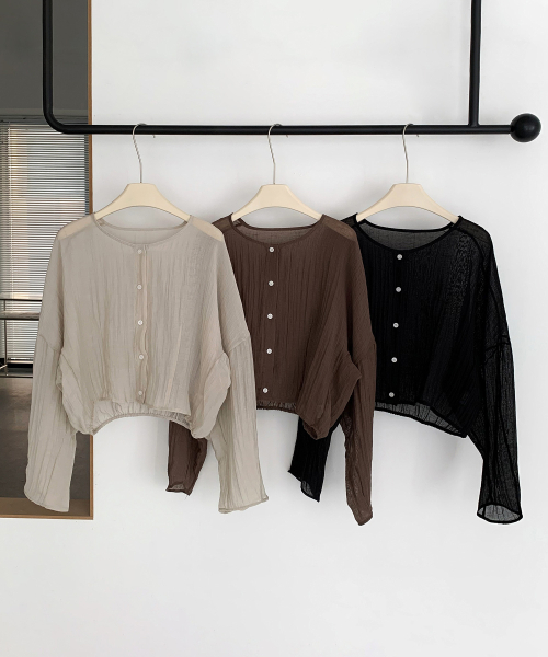 VASCARA(バスカラ)の「Sheer Linkle Round Linen Blouse (3colors)(シャツ/ブラウス・レディース・ブラック/ベージュ/ブラウン・FREE)」の7枚目の写真