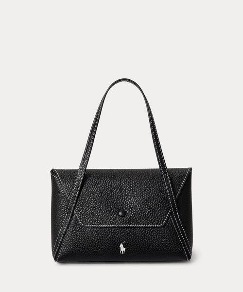 レア✨ローレンラルフローレン　ハンドバッグ エンボス レザー ロゴ ブラック 黒 Polo Play レザー ミニ エンベロープ バッグ（ハンドバッグ）｜POLO