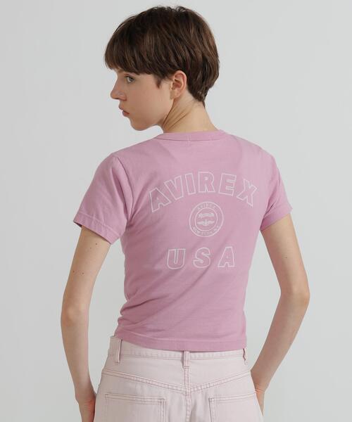 AVIREX（アヴィレックス）の「VARSITY LOGO MINI T-SHIRT（Tシャツ/カットソー・レディース・ブラック/ピンク/ホワイト・M/S）」の2枚目の写真