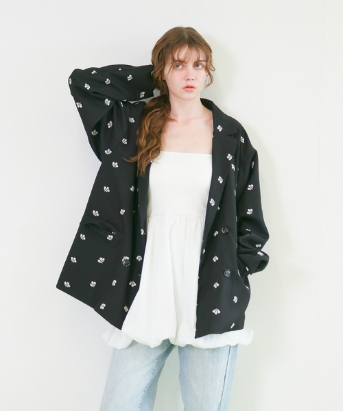 mic by Olu.(ミックバイオルドット)の「< ZOZOTOWN限定 >フラワーエンブロイダリ―ジャケット(テーラードジャケット・レディース・グレー/ブラック・FREE)」の19枚目の写真