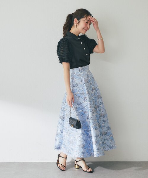 La boutique BonBon（ラブティックボンボン）の「フリルチュールスリーブビジュー釦ブラウス（シャツ/ブラウス・レディース・ブラック/ホワイト・FREE）」の14枚目の写真