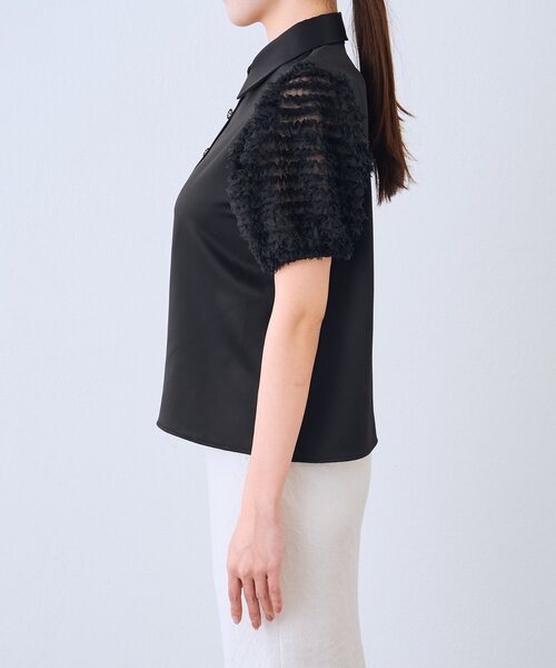 La boutique BonBon（ラブティックボンボン）の「フリルチュールスリーブビジュー釦ブラウス（シャツ/ブラウス・レディース・ブラック/ホワイト・FREE）」の17枚目の写真