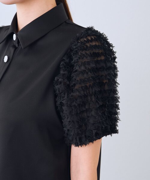 La boutique BonBon（ラブティックボンボン）の「フリルチュールスリーブビジュー釦ブラウス（シャツ/ブラウス・レディース・ブラック/ホワイト・FREE）」の20枚目の写真
