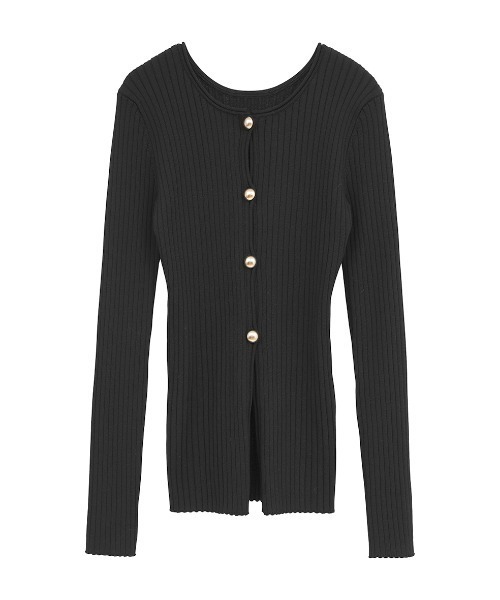 CLANE（クラネ）の「CLANE/クラネ/W FACE GOLD BUTTON KNIT TOPS（カーディガン/ボレロ・レディース・ブラック/アイボリー・1）」の2枚目の写真