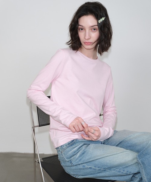 SOLWEIGE(ソルヴェイグ)の「【SOLWEIGE】コットンクルーネック長袖Tシャツ(Tシャツ/カットソー・レディース・ホワイト/ライトピンク・S/M/L)」の2枚目の写真