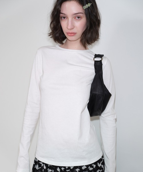 SOLWEIGE(ソルヴェイグ)の「【SOLWEIGE】コットンクルーネック長袖Tシャツ(Tシャツ/カットソー・レディース・ホワイト/ライトピンク・S/M/L)」の1枚目の写真