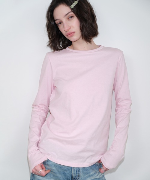SOLWEIGE(ソルヴェイグ)の「【SOLWEIGE】コットンクルーネック長袖Tシャツ(Tシャツ/カットソー・レディース・ホワイト/ライトピンク・S/M/L)」の3枚目の写真