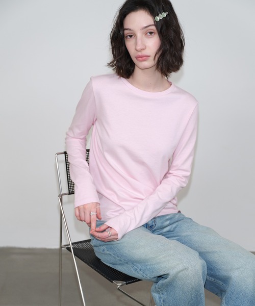 SOLWEIGE(ソルヴェイグ)の「【SOLWEIGE】コットンクルーネック長袖Tシャツ(Tシャツ/カットソー・レディース・ホワイト/ライトピンク・S/M/L)」の4枚目の写真