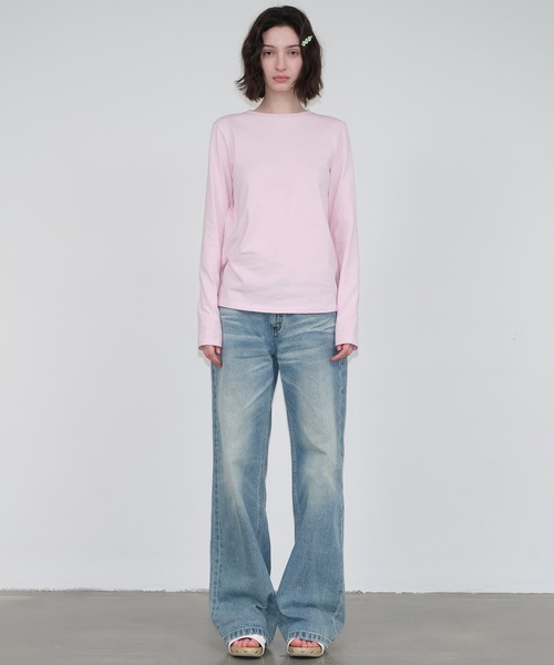 SOLWEIGE(ソルヴェイグ)の「【SOLWEIGE】コットンクルーネック長袖Tシャツ(Tシャツ/カットソー・レディース・ホワイト/ライトピンク・S/M/L)」の7枚目の写真