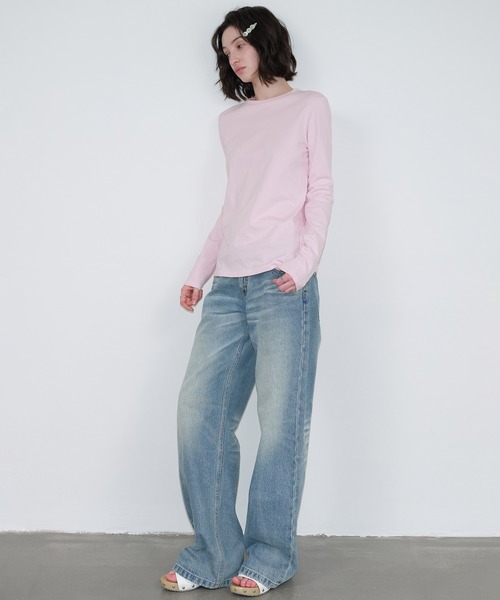SOLWEIGE(ソルヴェイグ)の「【SOLWEIGE】コットンクルーネック長袖Tシャツ(Tシャツ/カットソー・レディース・ホワイト/ライトピンク・S/M/L)」の11枚目の写真