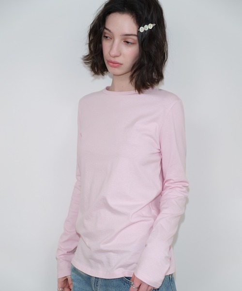 SOLWEIGE(ソルヴェイグ)の「【SOLWEIGE】コットンクルーネック長袖Tシャツ(Tシャツ/カットソー・レディース・ホワイト/ライトピンク・S/M/L)」の6枚目の写真