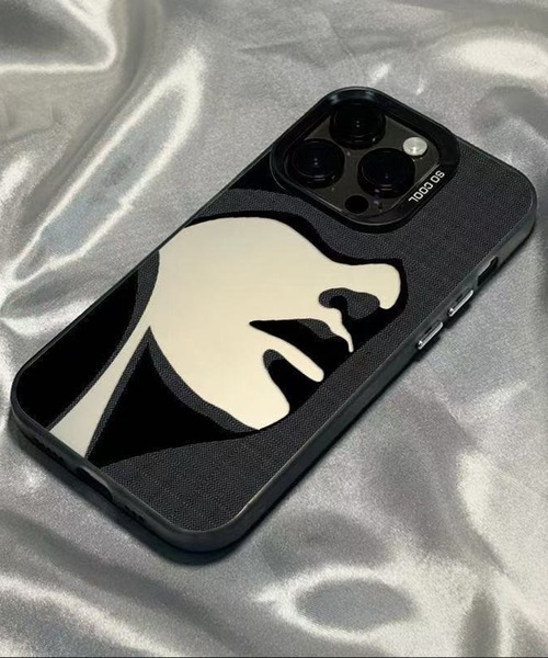スマホケース　ブラック フェイスシルエット マットミラー iPhoneカバー アイフォンケース