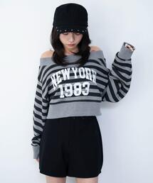 WEGO/【26年春新作】グラフィックオフショルショートスウェット