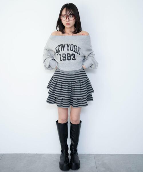 WEGO（ウィゴー）の「WEGO/【26年春新作】グラフィックオフショルショートスウェット（スウェット・レディース・杢グレー/その他1・FREE）」の3枚目の写真