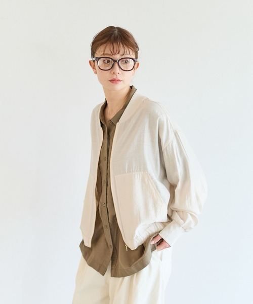 BAYFLOW（ベイフロー）の「[シルエット調整可能]シアーリブブルゾン（ブルゾン・レディース・サンドベージュ/ブラック/アイボリー・FREE）」の2枚目の写真