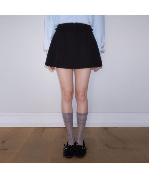 Frill Waist Pintuck Miniskirt [Black]