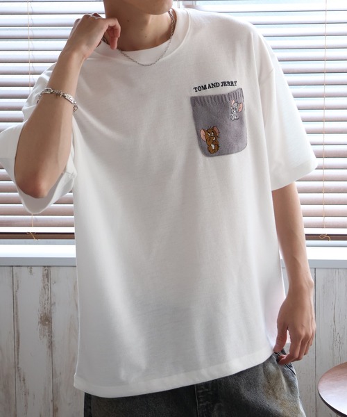 Tom＆Jerry（トムアンドジェリー）の「【Tom & Jerry/トム & ジェリー】梨地ニットポケット 裾ドロスト 半袖Tシャツ　COOLMAX（Tシャツ/カットソー・メンズ・スミクロ/グレイッシュベージュ/オフホワイト/ブルーグレー・M/L/LL）」の2枚目の写真
