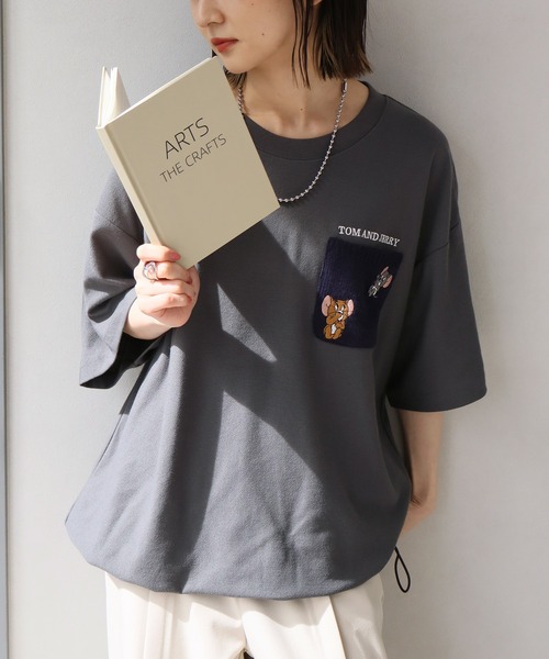 Tom＆Jerry（トムアンドジェリー）の「【Tom & Jerry/トム & ジェリー】梨地ニットポケット 裾ドロスト 半袖Tシャツ　COOLMAX（Tシャツ/カットソー・メンズ・スミクロ/グレイッシュベージュ/オフホワイト/ブルーグレー・M/L/LL）」の3枚目の写真