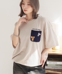 【Tom & Jerry/トム & ジェリー】梨地ニットポケット 裾ドロスト 半袖Tシャツ COOLMAX