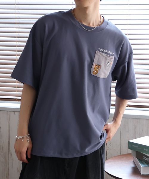 Tom＆Jerry（トムアンドジェリー）の「【Tom & Jerry/トム & ジェリー】梨地ニットポケット 裾ドロスト 半袖Tシャツ　COOLMAX（Tシャツ/カットソー・メンズ・スミクロ/グレイッシュベージュ/オフホワイト/ブルーグレー・M/L/LL）」の4枚目の写真