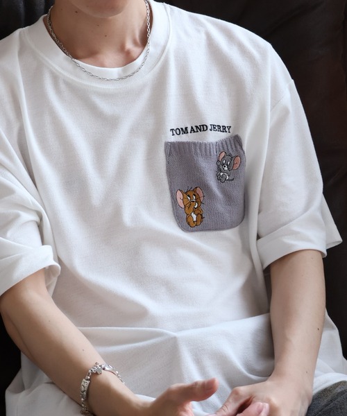 Tom＆Jerry（トムアンドジェリー）の「【Tom & Jerry/トム & ジェリー】梨地ニットポケット 裾ドロスト 半袖Tシャツ　COOLMAX（Tシャツ/カットソー・メンズ・スミクロ/グレイッシュベージュ/オフホワイト/ブルーグレー・M/L/LL）」の6枚目の写真