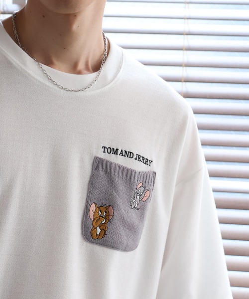 Tom＆Jerry（トムアンドジェリー）の「【Tom & Jerry/トム & ジェリー】梨地ニットポケット 裾ドロスト 半袖Tシャツ　COOLMAX（Tシャツ/カットソー・メンズ・スミクロ/グレイッシュベージュ/オフホワイト/ブルーグレー・M/L/LL）」の5枚目の写真