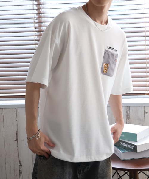 Tom＆Jerry（トムアンドジェリー）の「【Tom & Jerry/トム & ジェリー】梨地ニットポケット 裾ドロスト 半袖Tシャツ　COOLMAX（Tシャツ/カットソー・メンズ・スミクロ/グレイッシュベージュ/オフホワイト/ブルーグレー・M/L/LL）」の7枚目の写真