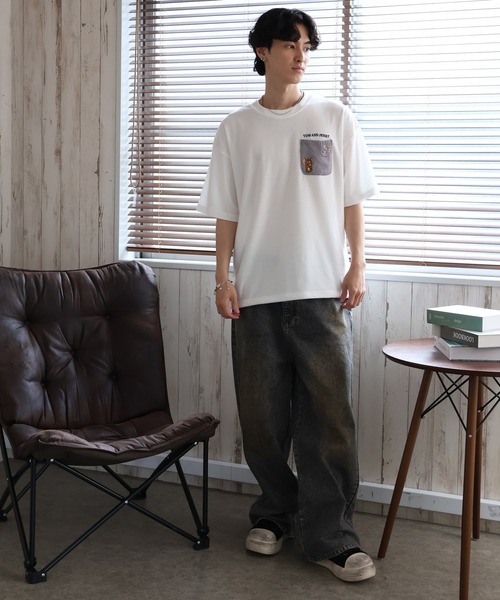 Tom＆Jerry（トムアンドジェリー）の「【Tom & Jerry/トム & ジェリー】梨地ニットポケット 裾ドロスト 半袖Tシャツ　COOLMAX（Tシャツ/カットソー・メンズ・スミクロ/グレイッシュベージュ/オフホワイト/ブルーグレー・M/L/LL）」の9枚目の写真