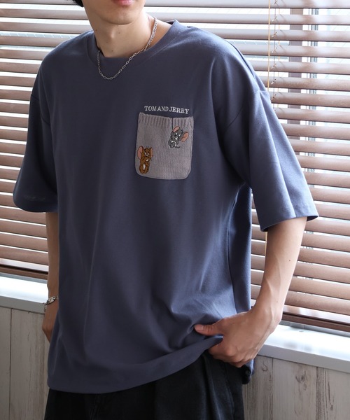 Tom＆Jerry（トムアンドジェリー）の「【Tom & Jerry/トム & ジェリー】梨地ニットポケット 裾ドロスト 半袖Tシャツ　COOLMAX（Tシャツ/カットソー・メンズ・スミクロ/グレイッシュベージュ/オフホワイト/ブルーグレー・M/L/LL）」の11枚目の写真
