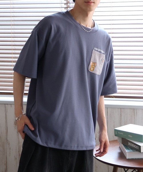 Tom＆Jerry（トムアンドジェリー）の「【Tom & Jerry/トム & ジェリー】梨地ニットポケット 裾ドロスト 半袖Tシャツ　COOLMAX（Tシャツ/カットソー・メンズ・スミクロ/グレイッシュベージュ/オフホワイト/ブルーグレー・M/L/LL）」の12枚目の写真
