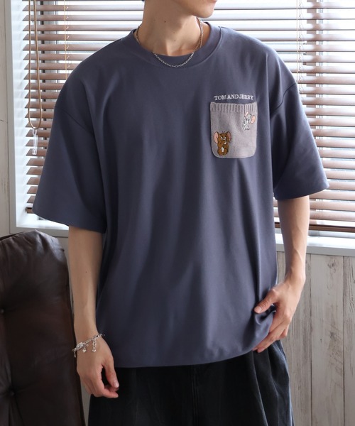 Tom＆Jerry（トムアンドジェリー）の「【Tom & Jerry/トム & ジェリー】梨地ニットポケット 裾ドロスト 半袖Tシャツ　COOLMAX（Tシャツ/カットソー・メンズ・スミクロ/グレイッシュベージュ/オフホワイト/ブルーグレー・M/L/LL）」の13枚目の写真