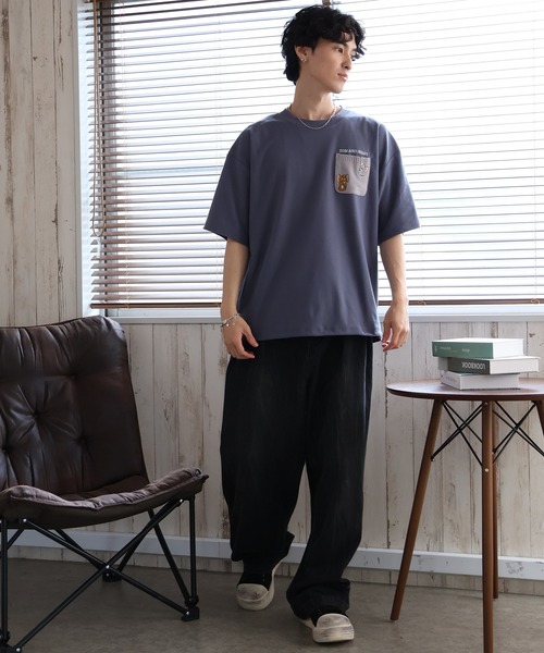 Tom＆Jerry（トムアンドジェリー）の「【Tom & Jerry/トム & ジェリー】梨地ニットポケット 裾ドロスト 半袖Tシャツ　COOLMAX（Tシャツ/カットソー・メンズ・スミクロ/グレイッシュベージュ/オフホワイト/ブルーグレー・M/L/LL）」の14枚目の写真