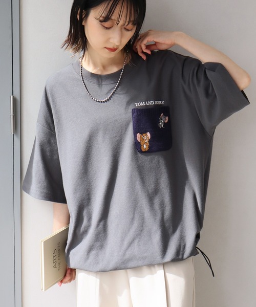 Tom＆Jerry（トムアンドジェリー）の「【Tom & Jerry/トム & ジェリー】梨地ニットポケット 裾ドロスト 半袖Tシャツ　COOLMAX（Tシャツ/カットソー・メンズ・スミクロ/グレイッシュベージュ/オフホワイト/ブルーグレー・M/L/LL）」の16枚目の写真