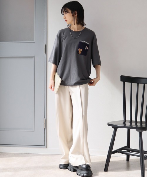 Tom＆Jerry（トムアンドジェリー）の「【Tom & Jerry/トム & ジェリー】梨地ニットポケット 裾ドロスト 半袖Tシャツ　COOLMAX（Tシャツ/カットソー・メンズ・スミクロ/グレイッシュベージュ/オフホワイト/ブルーグレー・M/L/LL）」の18枚目の写真