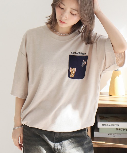 Tom＆Jerry（トムアンドジェリー）の「【Tom & Jerry/トム & ジェリー】梨地ニットポケット 裾ドロスト 半袖Tシャツ　COOLMAX（Tシャツ/カットソー・メンズ・スミクロ/グレイッシュベージュ/オフホワイト/ブルーグレー・M/L/LL）」の19枚目の写真