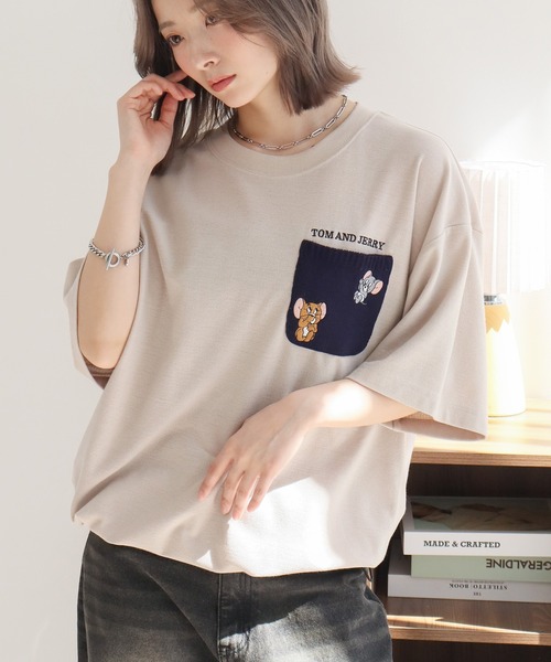 Tom＆Jerry（トムアンドジェリー）の「【Tom & Jerry/トム & ジェリー】梨地ニットポケット 裾ドロスト 半袖Tシャツ　COOLMAX（Tシャツ/カットソー・メンズ・スミクロ/グレイッシュベージュ/オフホワイト/ブルーグレー・M/L/LL）」の20枚目の写真