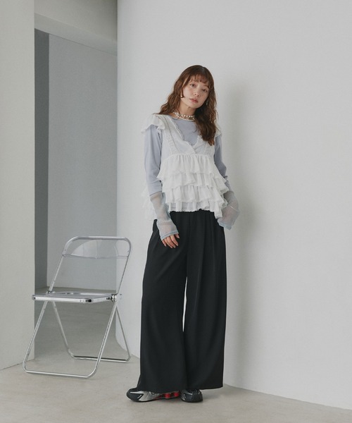 ad thie(アドティエ)の「ティアード フリル ノースリーブブラウス(シャツ/ブラウス・レディース・チャコール/オフホワイト・FREE)」の13枚目の写真