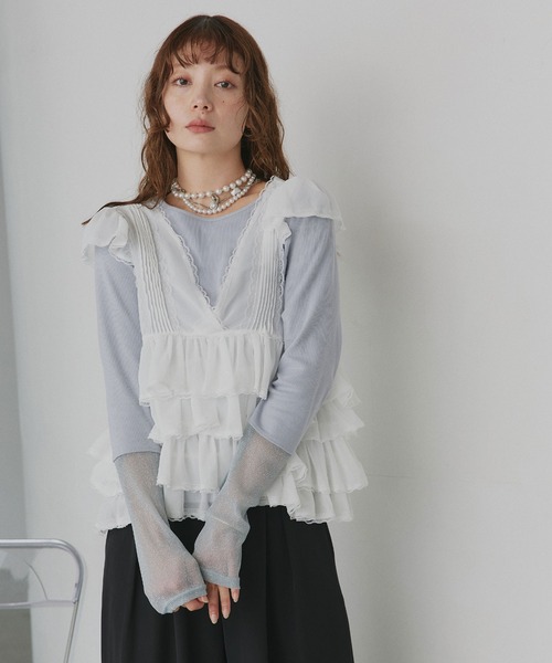 ad thie(アドティエ)の「ティアード フリル ノースリーブブラウス(シャツ/ブラウス・レディース・チャコール/オフホワイト・FREE)」の15枚目の写真