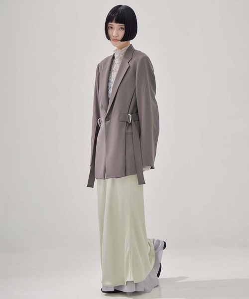 UJOH（ウジョー）の「【UJOH/ウジョー】別注 Side Belt JKT/サイドベルトジャケット（テーラードジャケット・レディース・ブラック/グレー・3）」の6枚目の写真