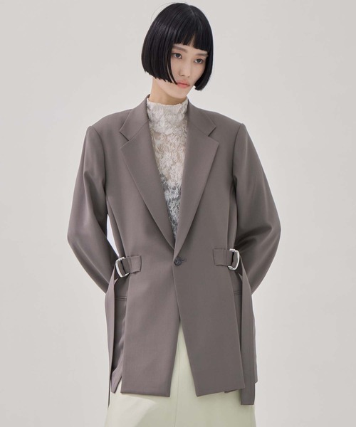 UJOH（ウジョー）の「【UJOH/ウジョー】別注 Side Belt JKT/サイドベルトジャケット（テーラードジャケット・レディース・ブラック/グレー・3）」の5枚目の写真