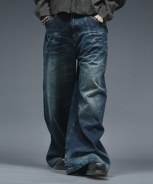 Crack Overdyed Wide Flare Denim / クラックオーバーダイワイドフレア