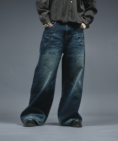 ANDER HUNK(アンダーハンク)の「Crack Overdyed Wide Flare Denim / クラックオーバーダイワイドフレアデニム(デニムパンツ・メンズ・ライトインディゴブルー/ブラック・LARGE/MEDIUM/SMALL)」の13枚目の写真