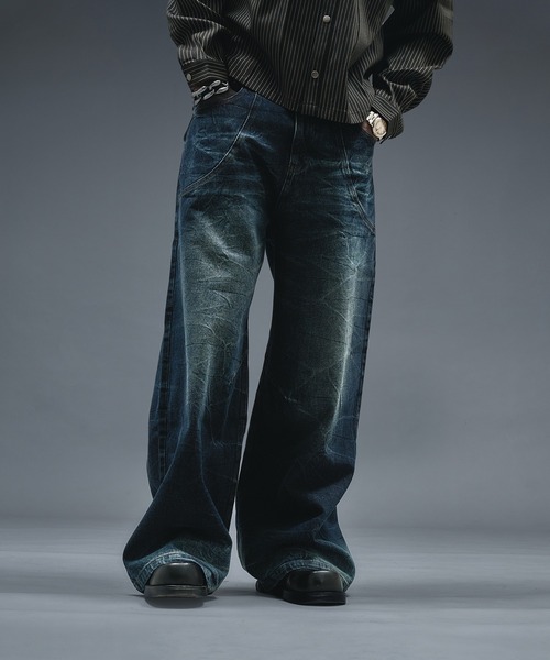 ANDER HUNK(アンダーハンク)の「Crack Overdyed Wide Flare Denim / クラックオーバーダイワイドフレアデニム(デニムパンツ・メンズ・ライトインディゴブルー/ブラック・LARGE/MEDIUM/SMALL)」の14枚目の写真