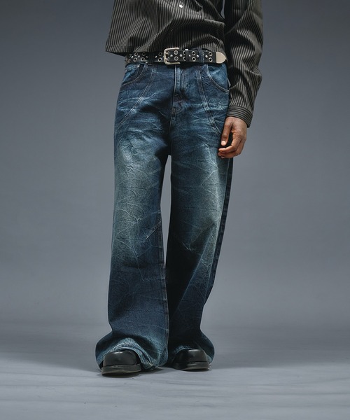 ANDER HUNK(アンダーハンク)の「Crack Overdyed Wide Flare Denim / クラックオーバーダイワイドフレアデニム(デニムパンツ・メンズ・ライトインディゴブルー/ブラック・LARGE/MEDIUM/SMALL)」の16枚目の写真