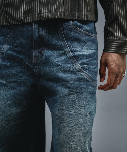 ANDER HUNK(アンダーハンク)の「Crack Overdyed Wide Flare Denim / クラックオーバーダイワイドフレアデニム(デニムパンツ・メンズ・ライトインディゴブルー/ブラック・LARGE/MEDIUM/SMALL)」の17枚目の写真