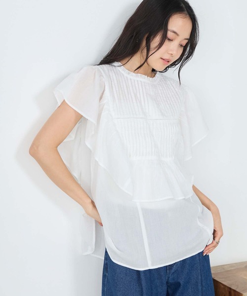 forksy.(フォルクシー)の「【forksy.】インドコットン ラッフルフリル ピンタック シアーブラウス(シャツ/ブラウス・レディース・ブルー系/グレイッシュベージュ/ライラック/ブラック/オフホワイト・FREE)」の18枚目の写真