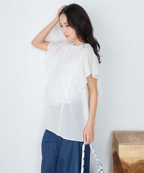 forksy.(フォルクシー)の「【forksy.】インドコットン ラッフルフリル ピンタック シアーブラウス(シャツ/ブラウス・レディース・ブルー系/グレイッシュベージュ/ライラック/ブラック/オフホワイト・FREE)」の22枚目の写真