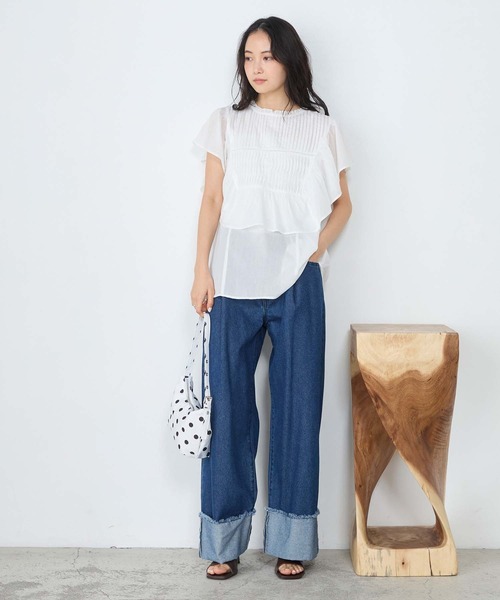 forksy.】インドコットン ラッフルフリル ピンタック シアーブラウス