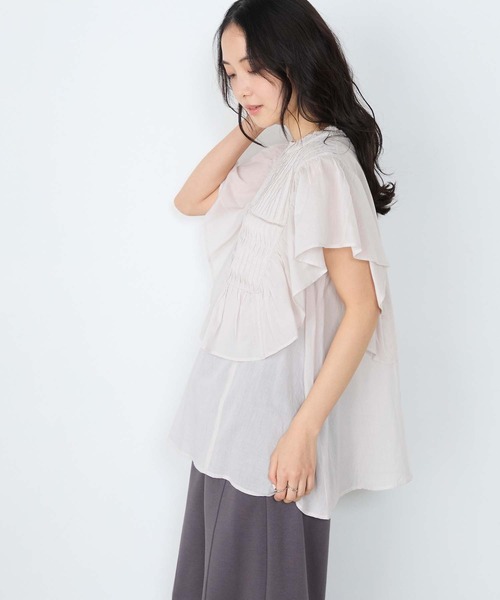 forksy.】インドコットン ラッフルフリル ピンタック シアーブラウス
